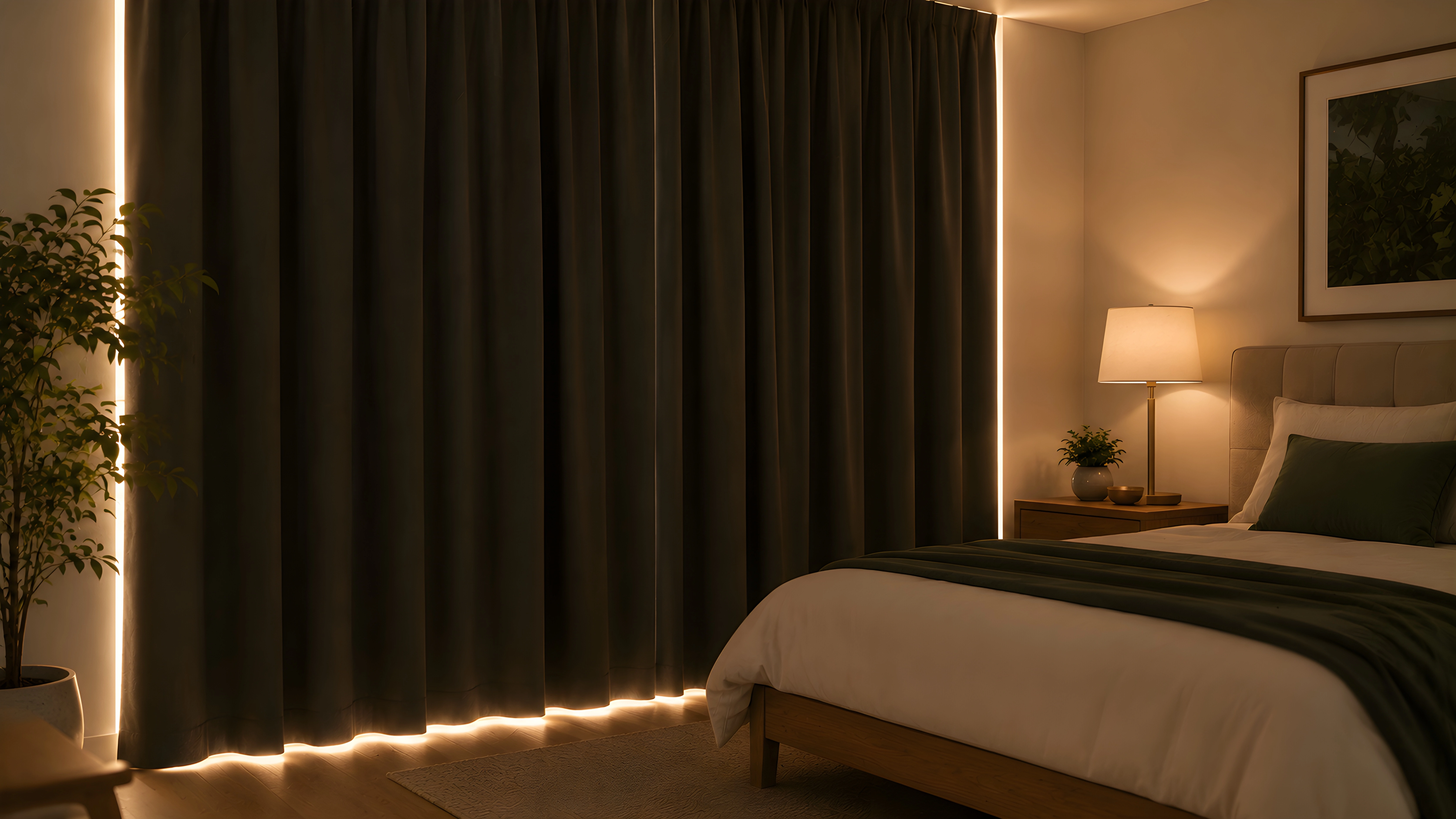 Blackout curtains installed in a bedroom window