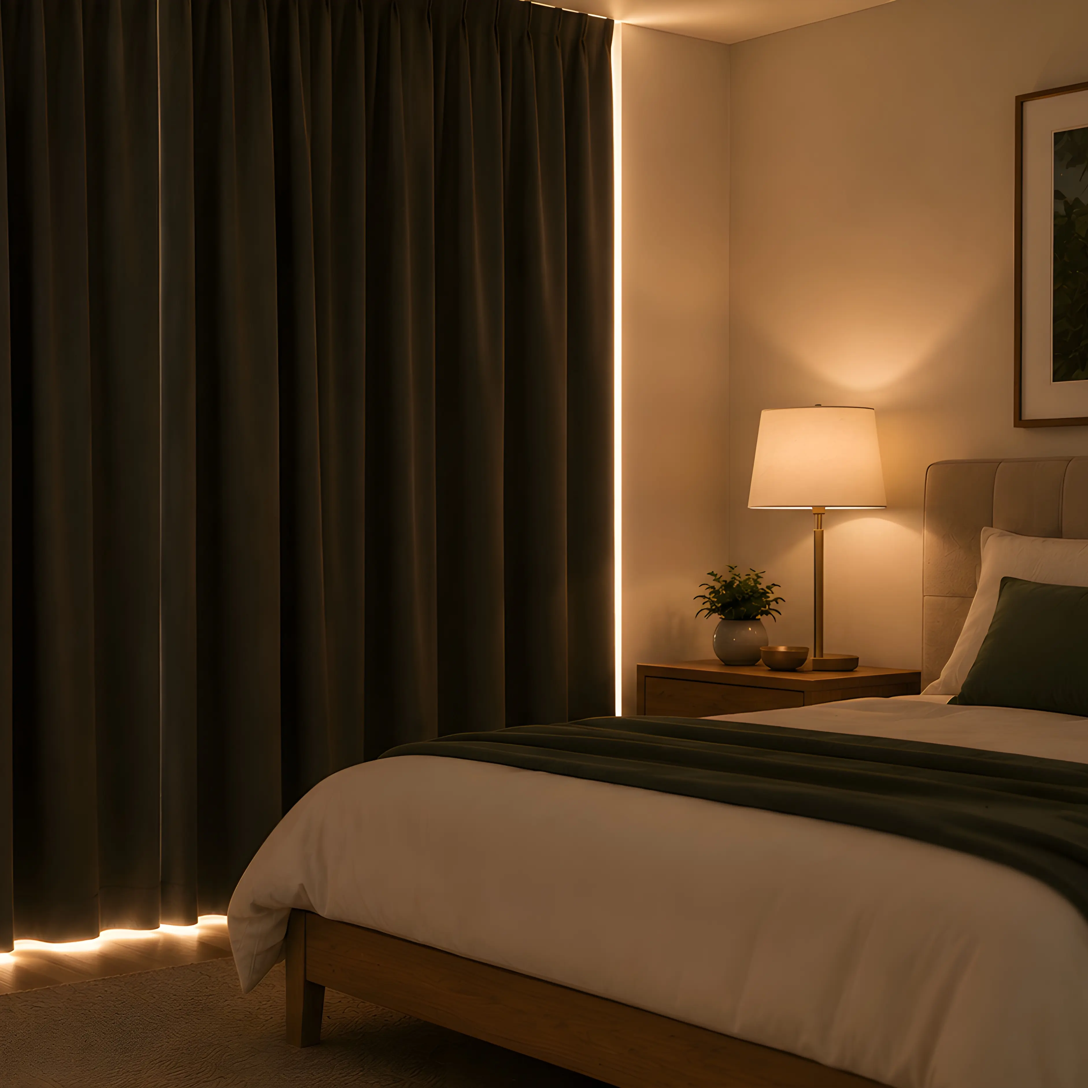 Blackout curtains installed in a bedroom window